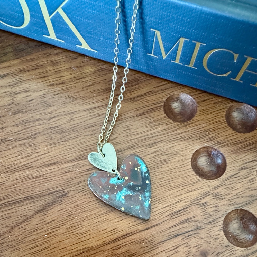 Francesca's Collections Gold and Patina  Heart Necklace